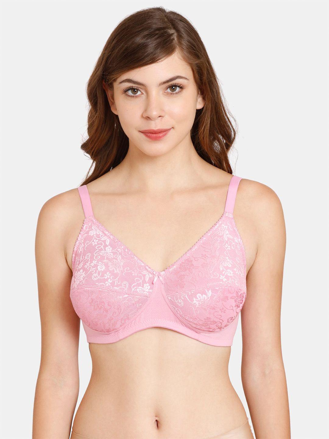 rosaline by zivame pink laced non-padded non-wired t-shirt bra ro1052fashmpink