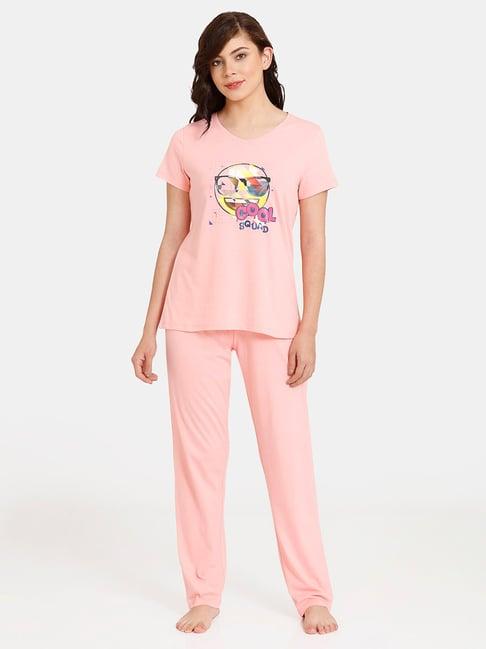 rosaline by zivame pink printed t-shirt with pyjamas