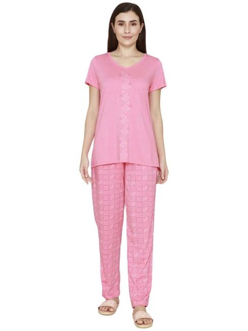 rosaline by zivame pink printed top pyjama set