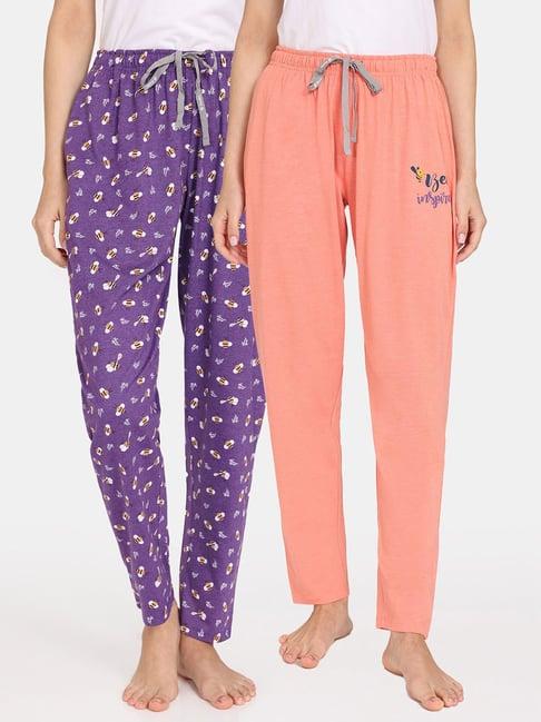 rosaline by zivame purple & coral printed pyjamas - pack of 2