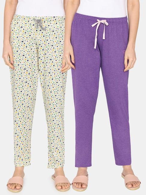 rosaline by zivame purple & white printed pyjamas - pack of 2