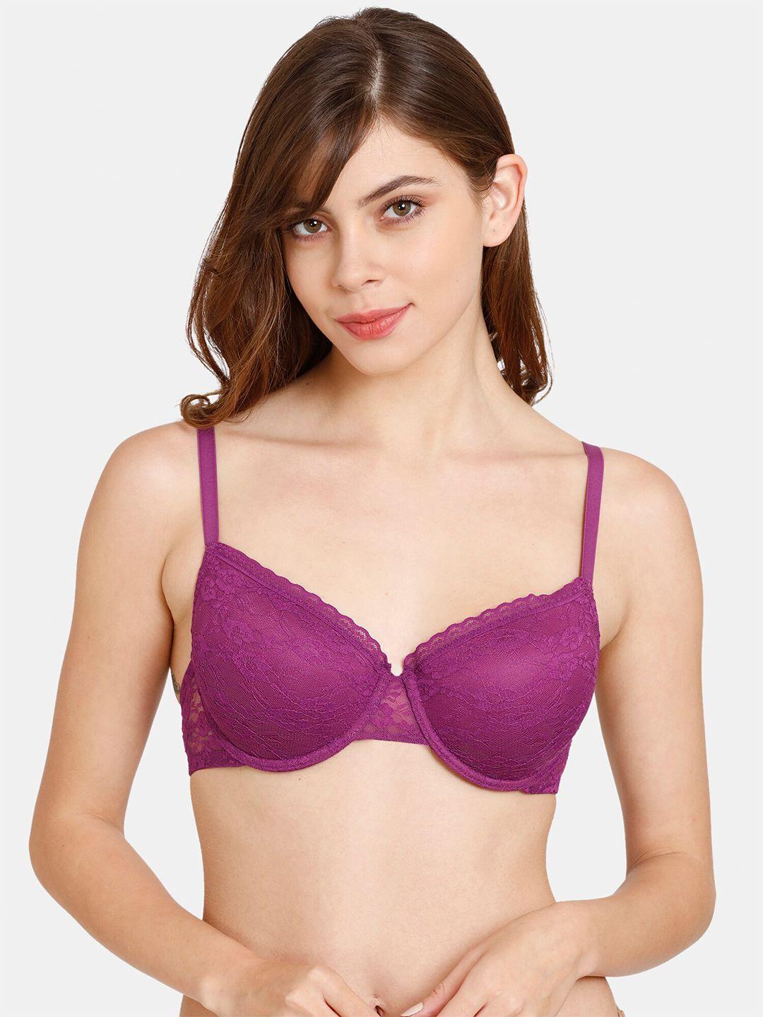 rosaline by zivame purple floral t-shirt bra - underwired lightly padded