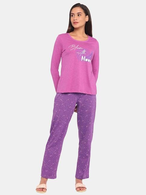 rosaline by zivame purple printed top with pyjamas