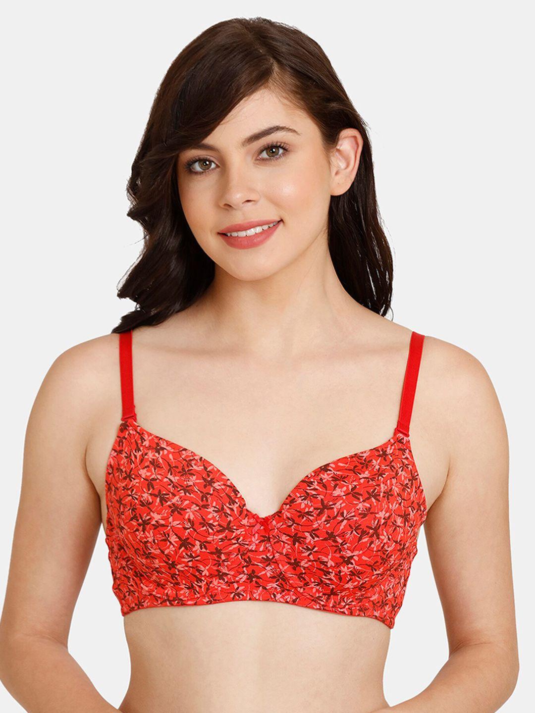 rosaline by zivame red & brown printed cotton seamless lightly padded t-shirt bra
