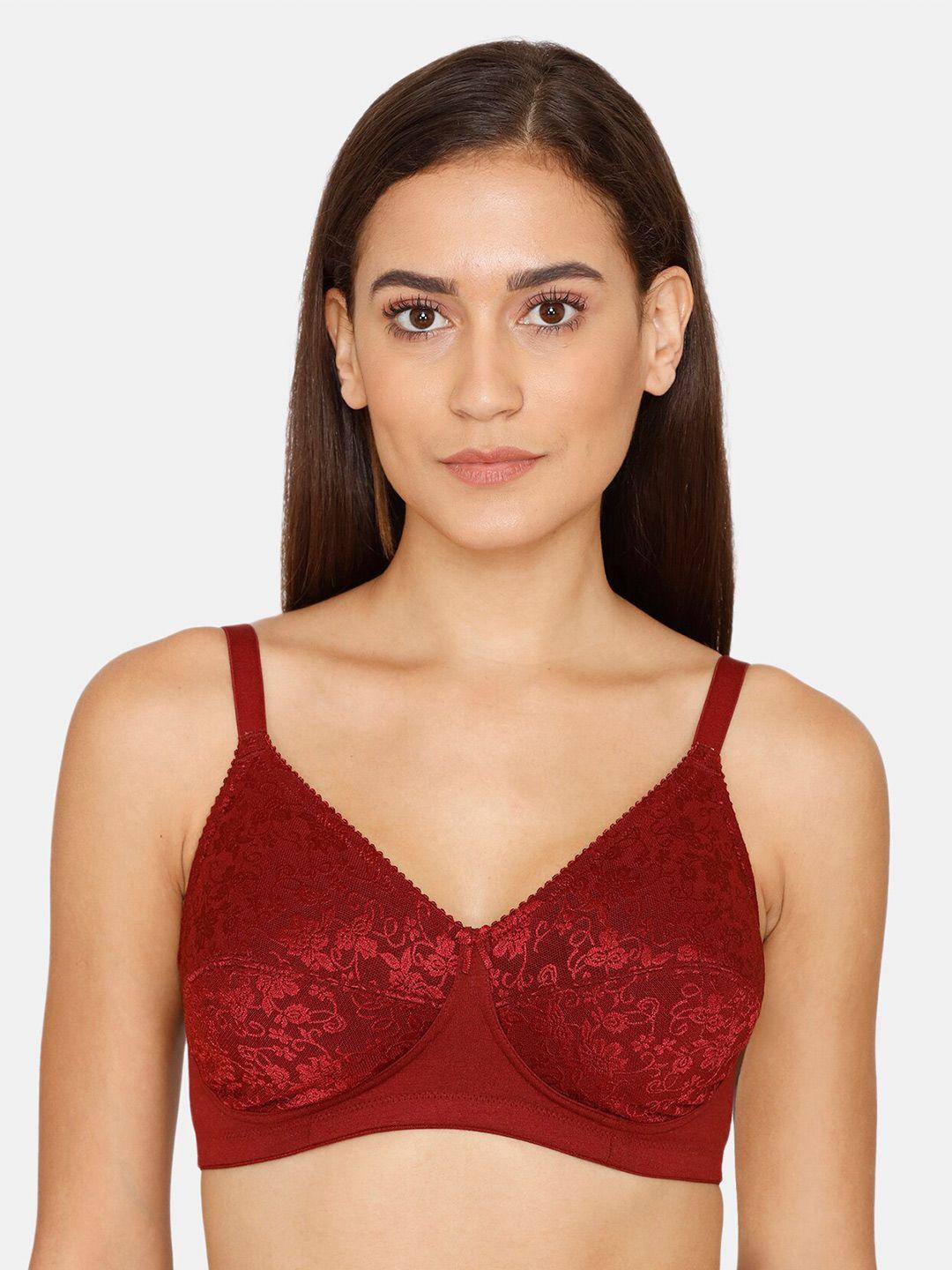 rosaline by zivame red non-padded cut & sew non-wired floral t-shirt bra