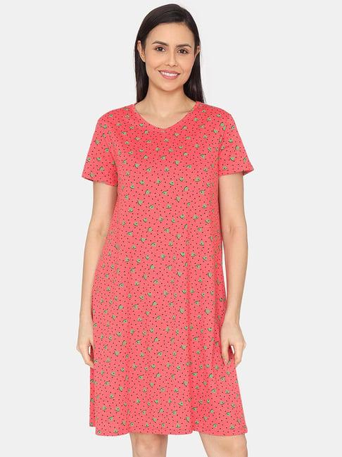 rosaline by zivame red printed night dress