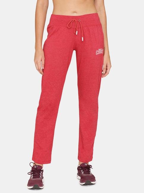 rosaline by zivame scarlet red textured track pants