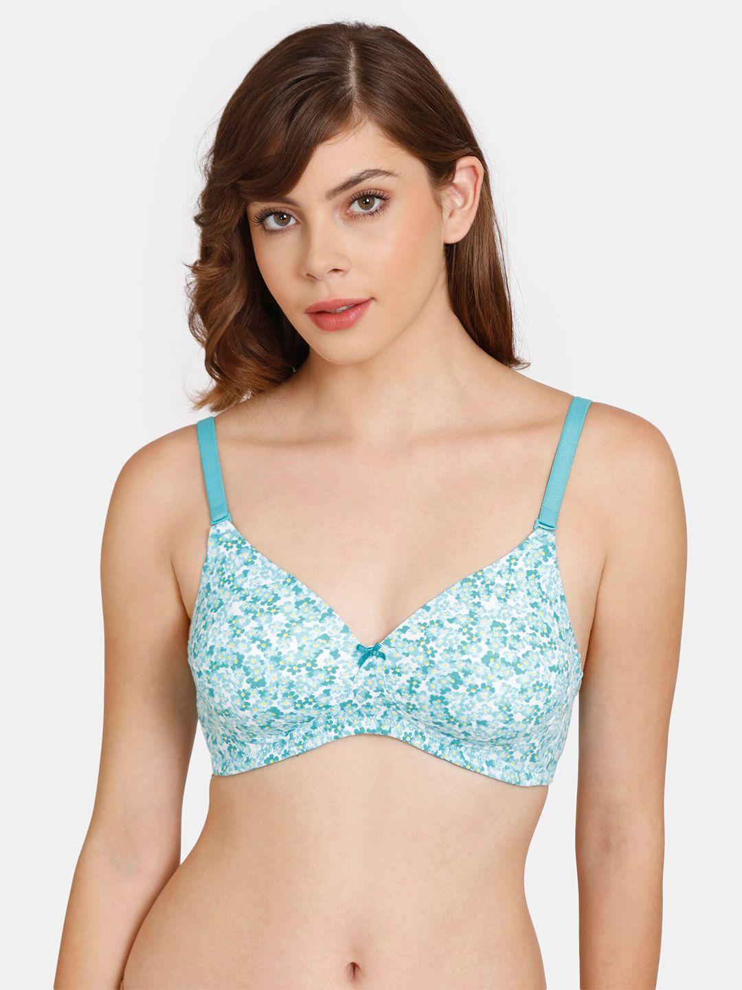 rosaline by zivame sea green & white floral bra lightly padded