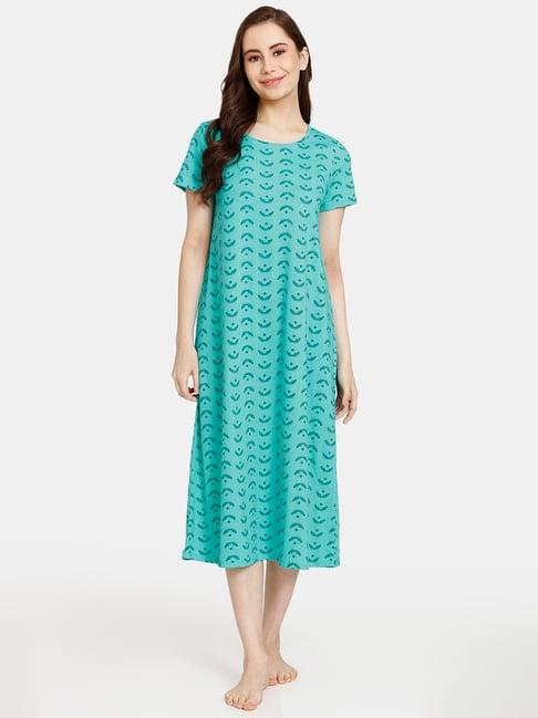 rosaline by zivame teal printed night dress