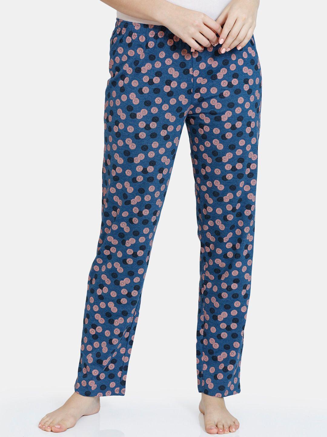 rosaline by zivame women blue printed lounge pant