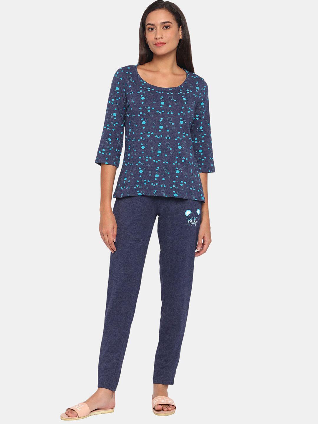 rosaline by zivame women blue printed night suit