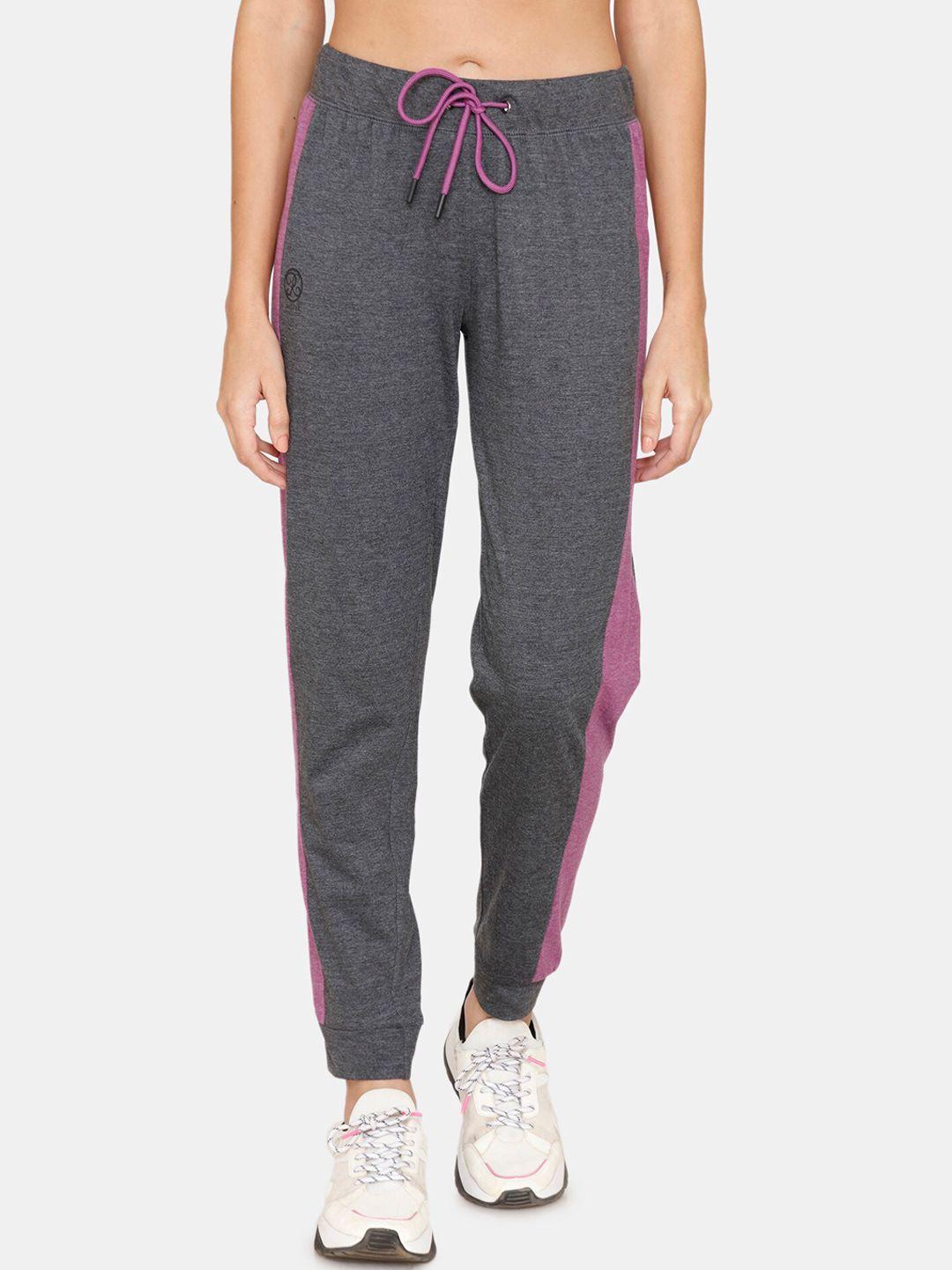 rosaline by zivame women grey & pink solid straight-fit joggers