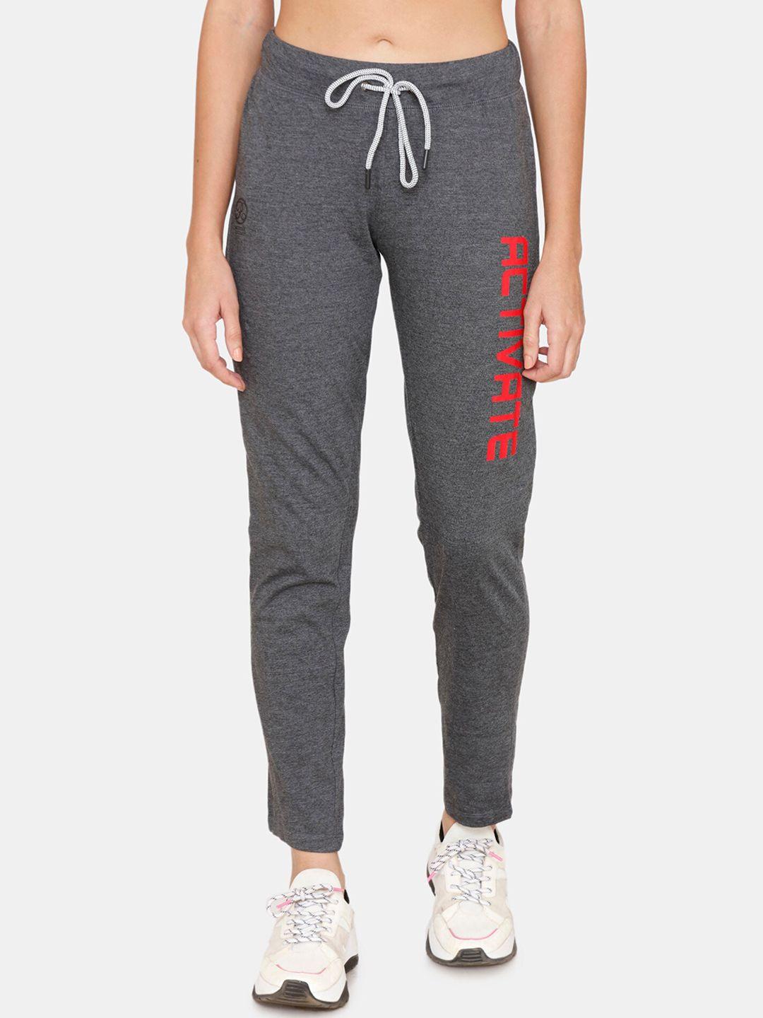 rosaline by zivame women grey & red typography printed straight-fit track pant