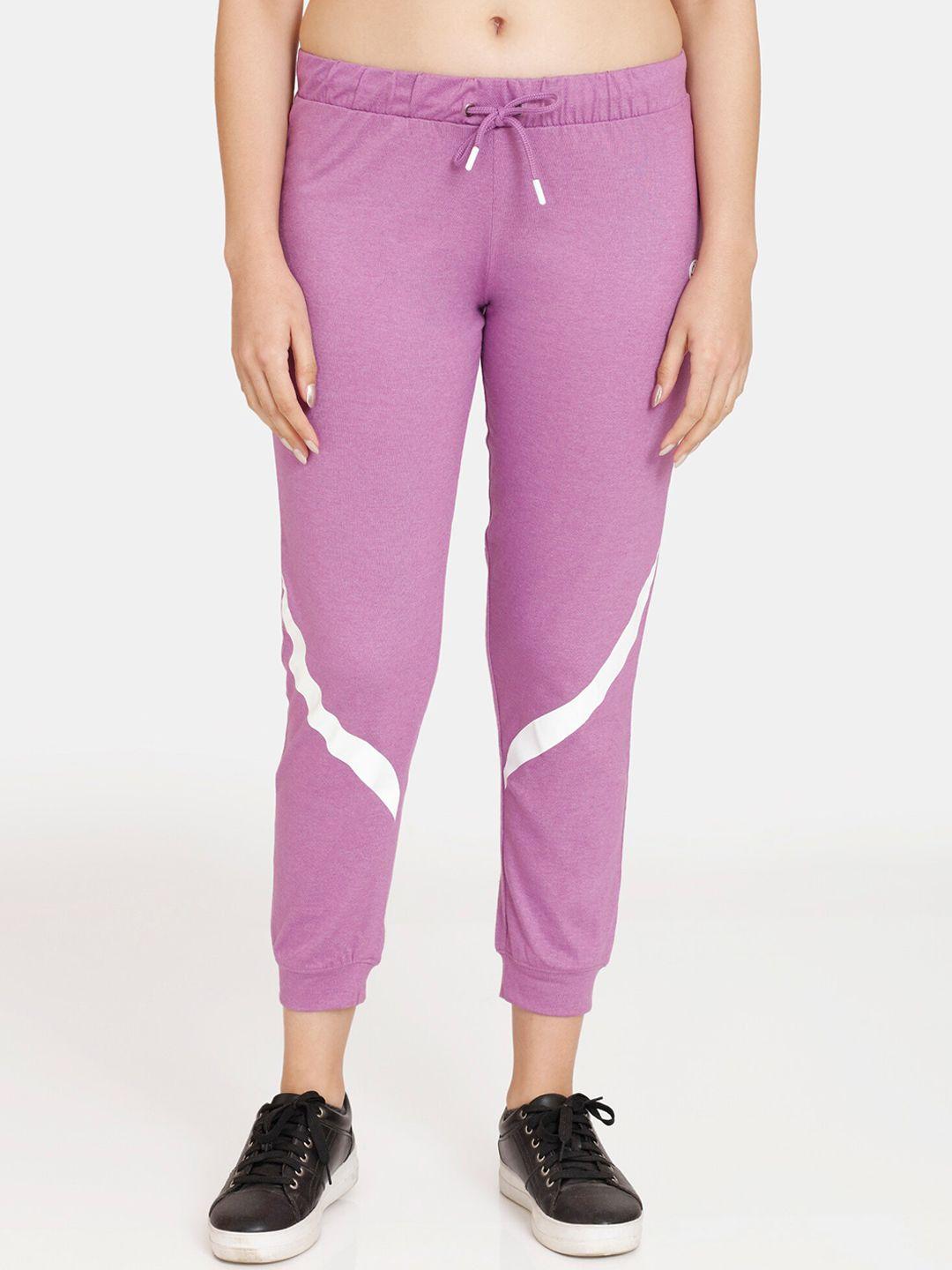 rosaline by zivame women purple and white striped cotton jogger