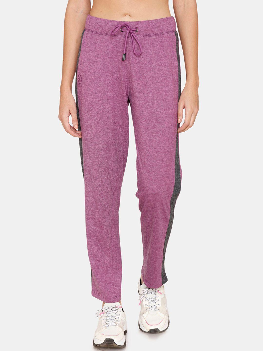 rosaline by zivame women purple solid straight-fit track pants