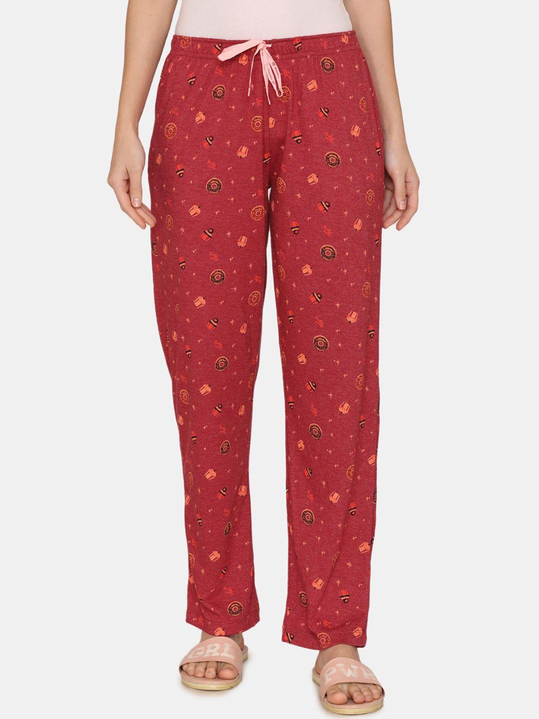 rosaline by zivame women red printed lounge pants
