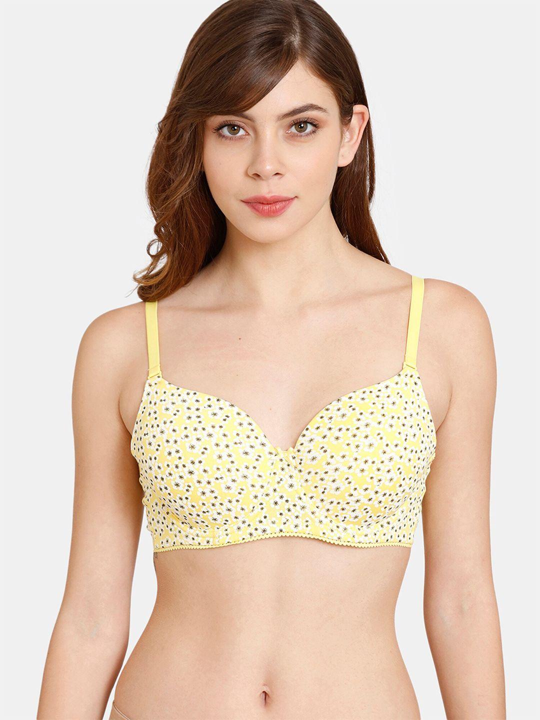 rosaline by zivame yellow & white floral bra underwired lightly padded