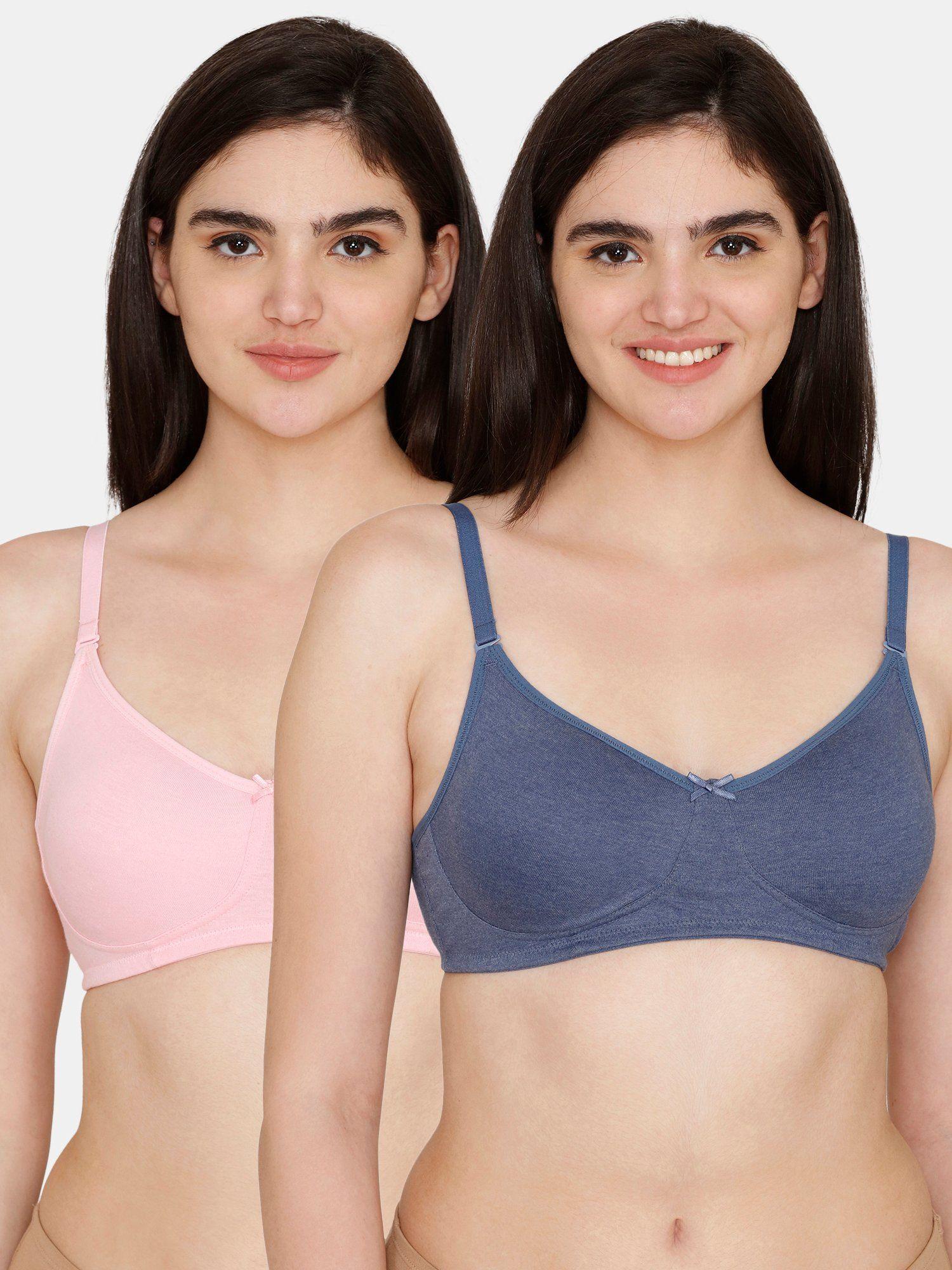 rosaline double layered non wired 3-4th coverage t-shirt bra - blue, pink (pack of 2)