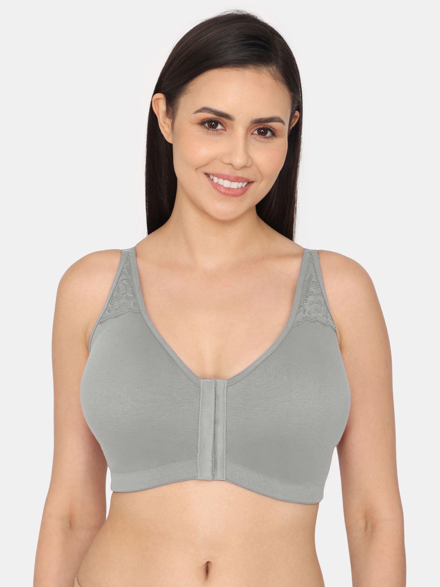 rosaline double layered non wired full coverage super support bra - grey melange