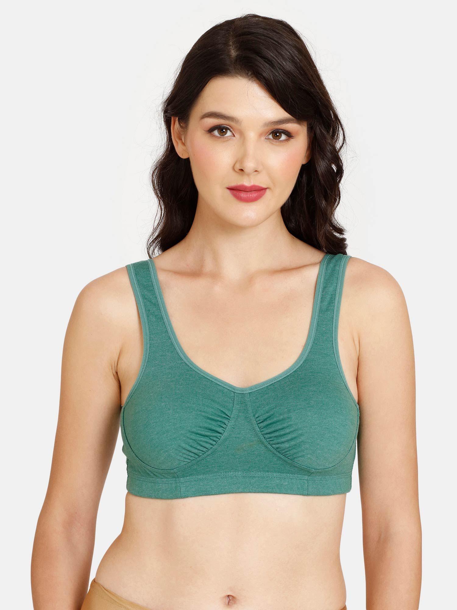 rosaline everyday double layered non wired 3-4th coverage bralette bra - bottle green