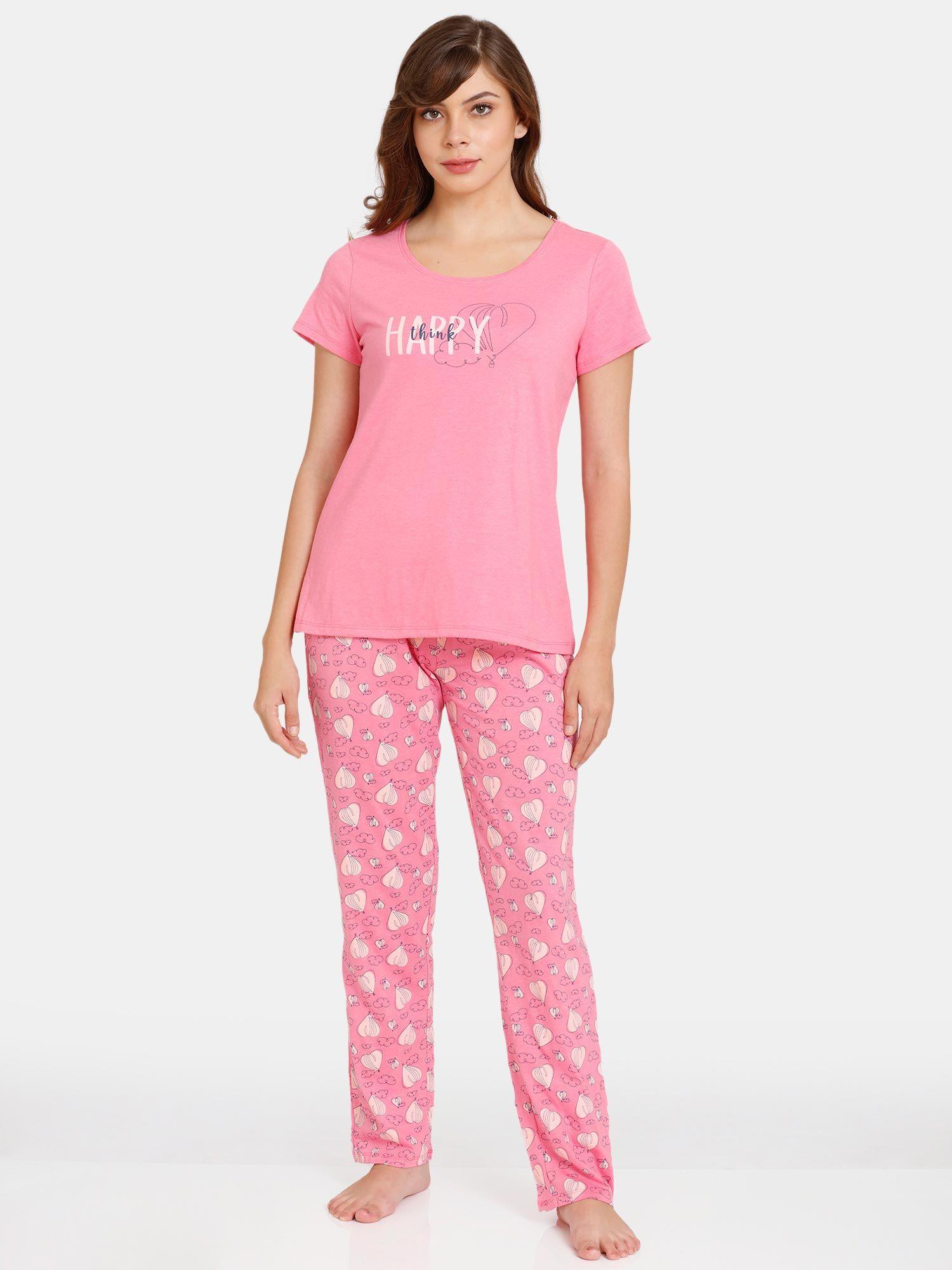 rosaline geo blooms knit cotton pyjama set-pink carnation