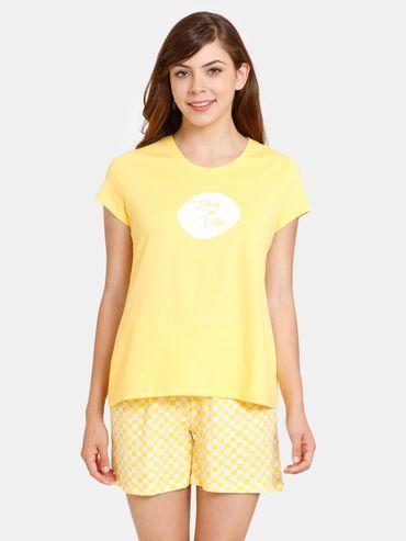 rosaline geo blooms knit cotton shorts set - minion yellow
