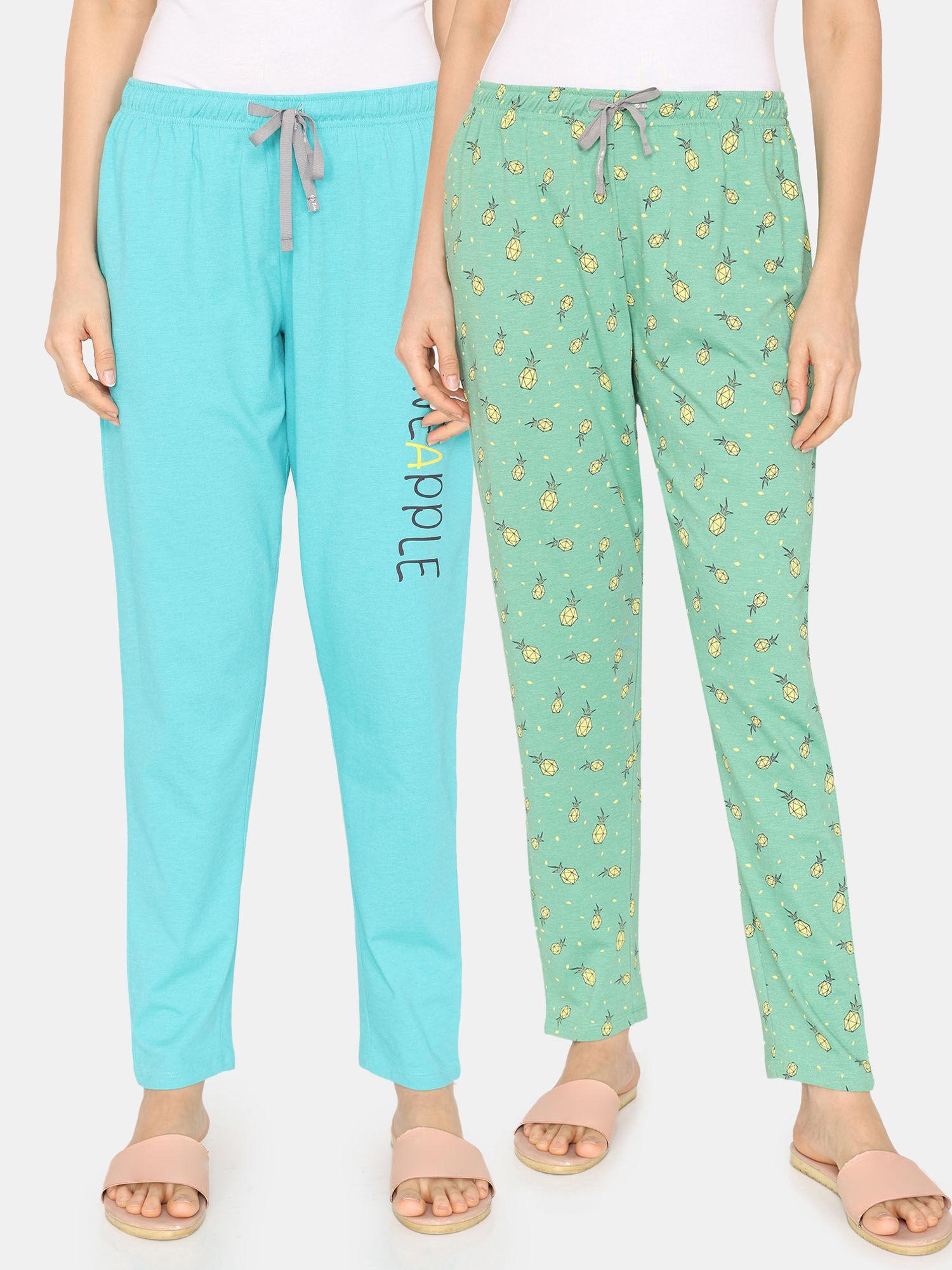 rosaline joy sticks knit cotton pyjama - green blue (pack of 2)