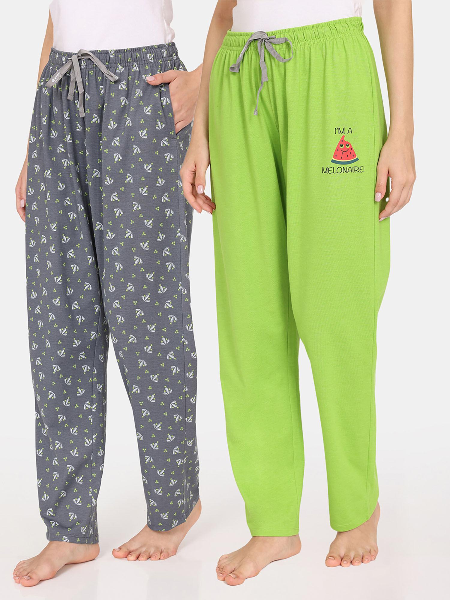 rosaline mystic town knit cotton pyjamas - grey green (pack of 2)