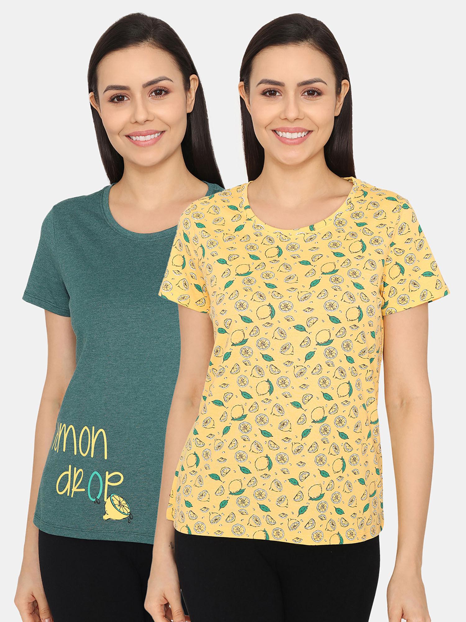 rosaline mystic town knit cotton t-shirts - yellow green (pack of 2)