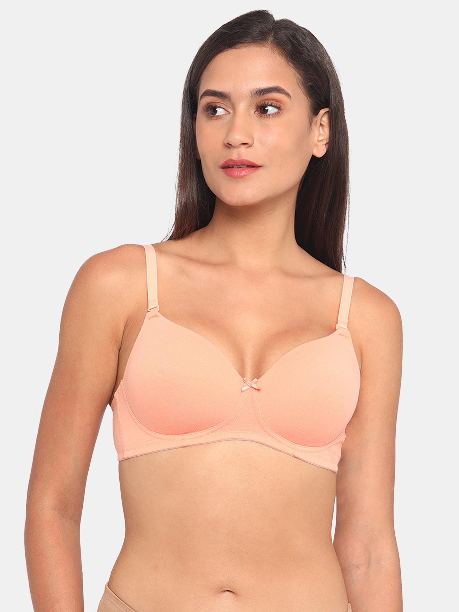 rosaline padded non-wired 3/4th coverage t-shirt bra - salmon