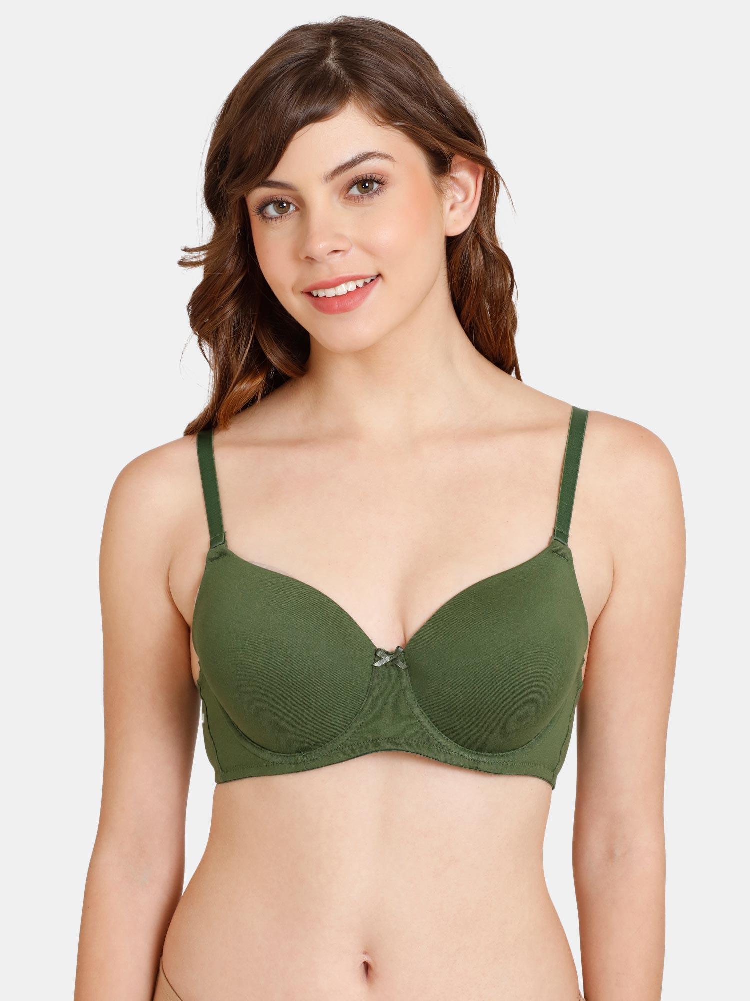 rosaline padded wired 34th coverage t-shirt bra - black forest - green