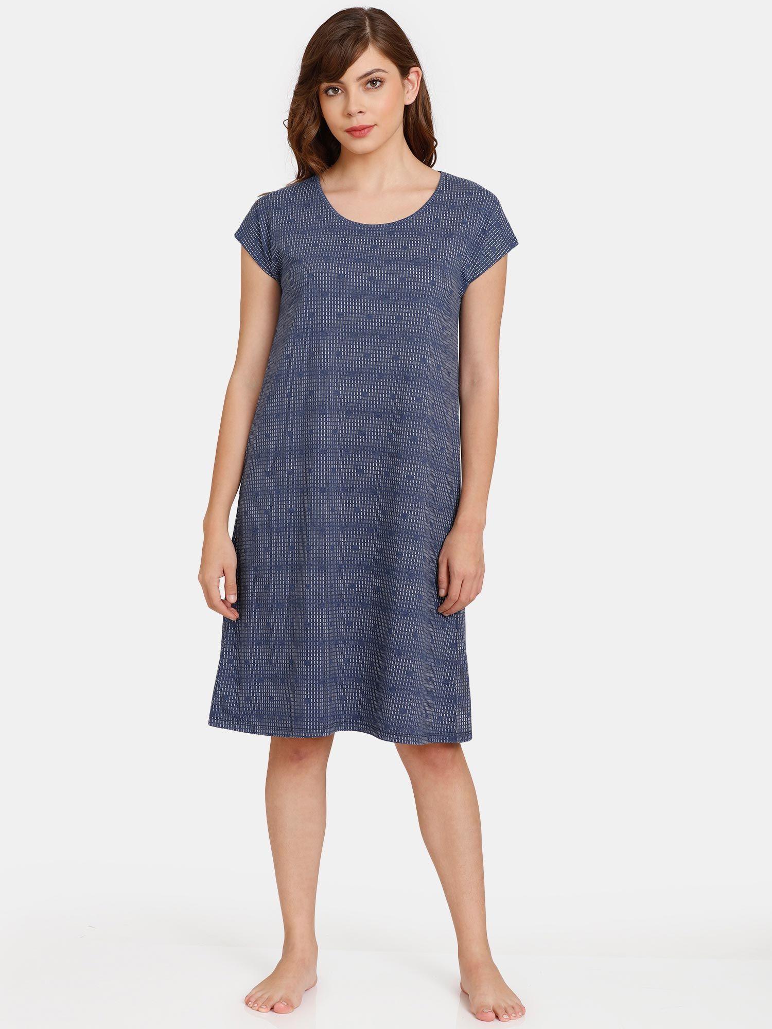 rosaline symmetry knit cotton knee length nightdress - ocean cavern blue