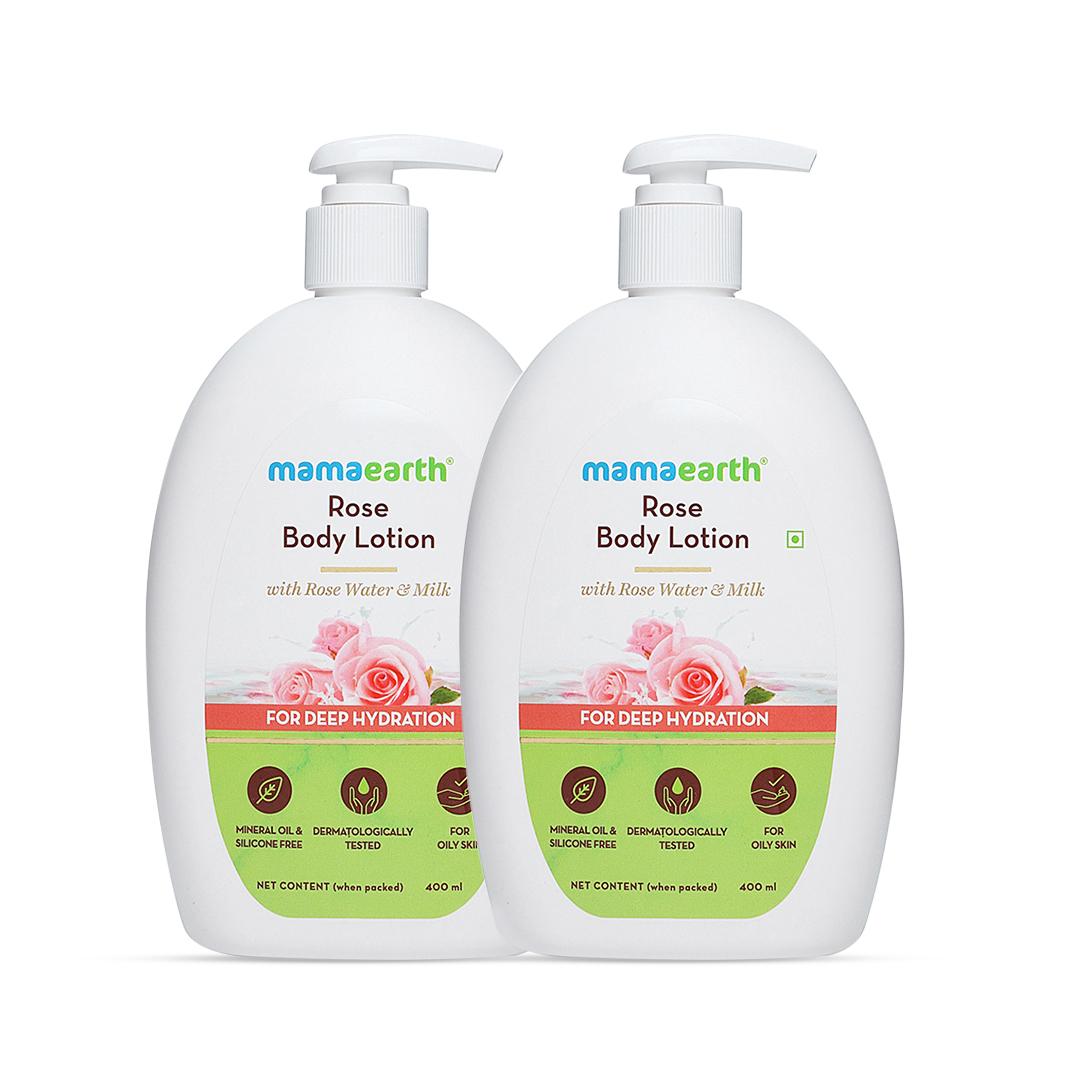 rose body lotion with rose water & milk for deep hydration (400 ml) - pack of 2