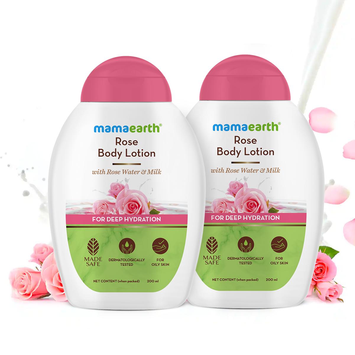 rose body lotion with rose water and milk for deep hydration (pack of 2) - 200 ml