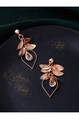 rose gold leaf shaped drop earrings