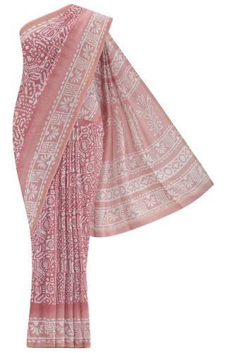 rose gold maheshwari silk cotton saree