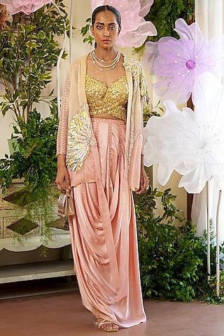 rose gold organza & butterfly net embroidered cape set