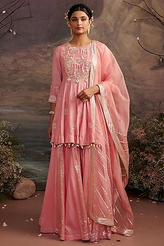 rose pink cotton silk sharara set for girls