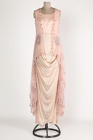 rose pink embroidered cowl gown with jacket