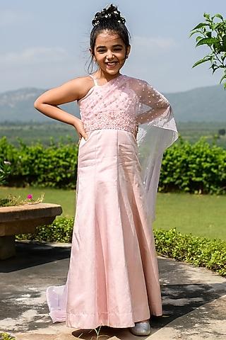 rose pink embroidered gown for girls