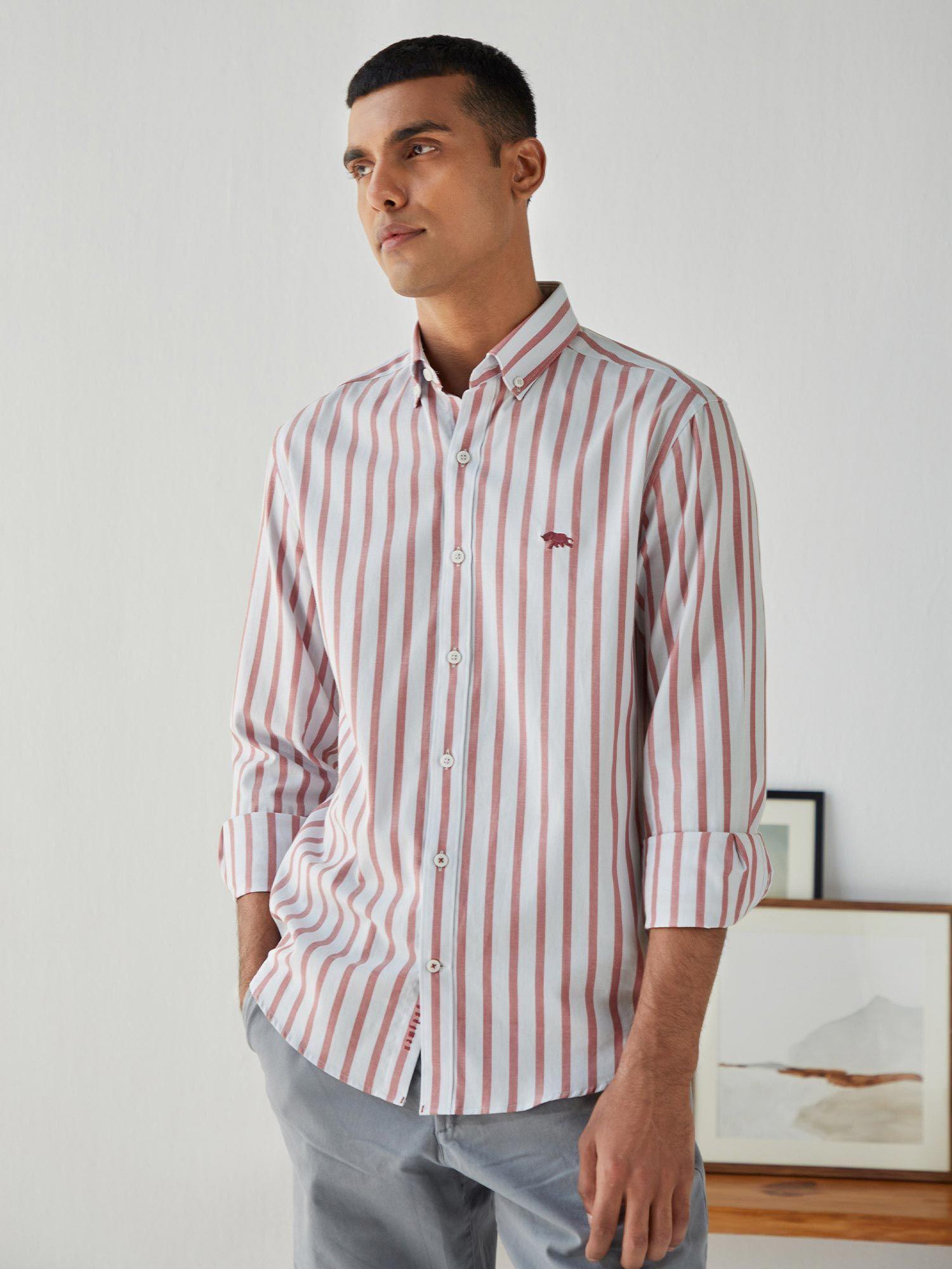 rose rust stripe slim casual shirt