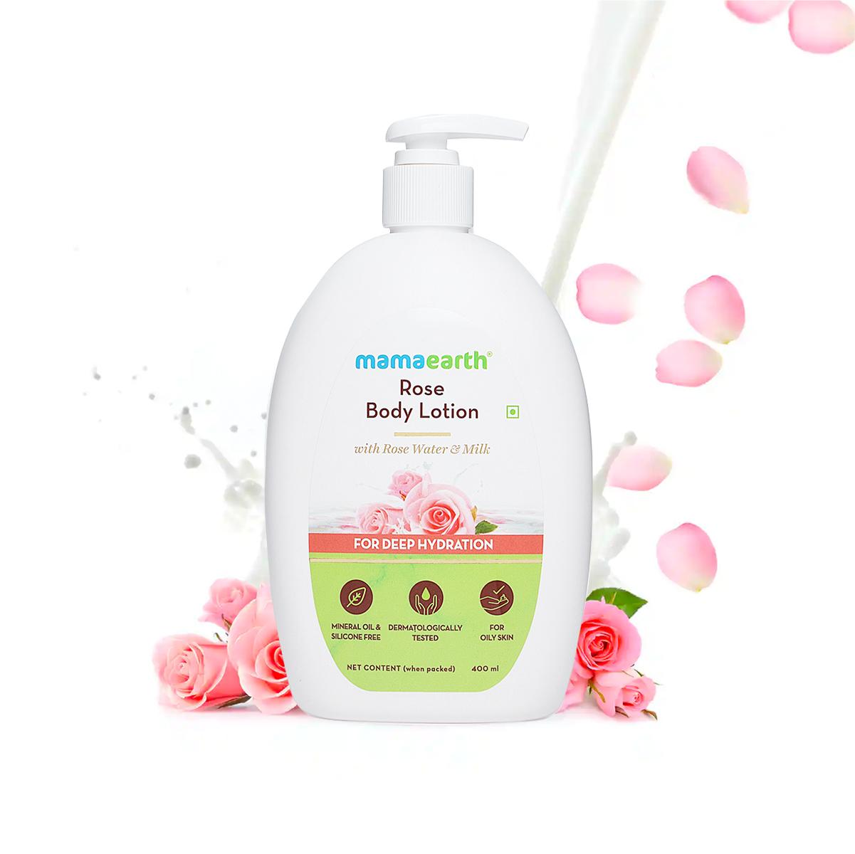 rose body lotion with rose water and milk for deep hydration - 400ml