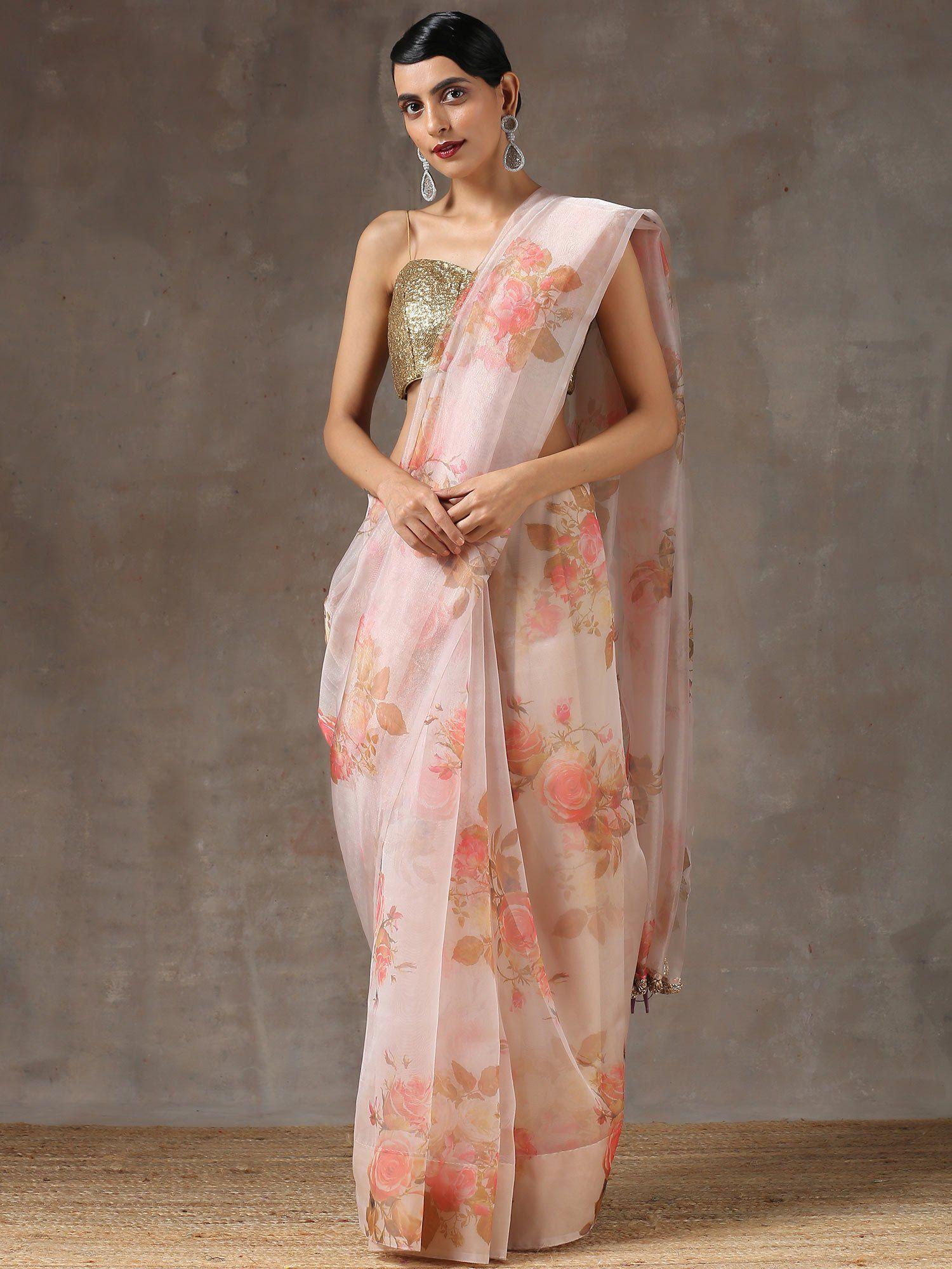 rose breeze printed organza saree