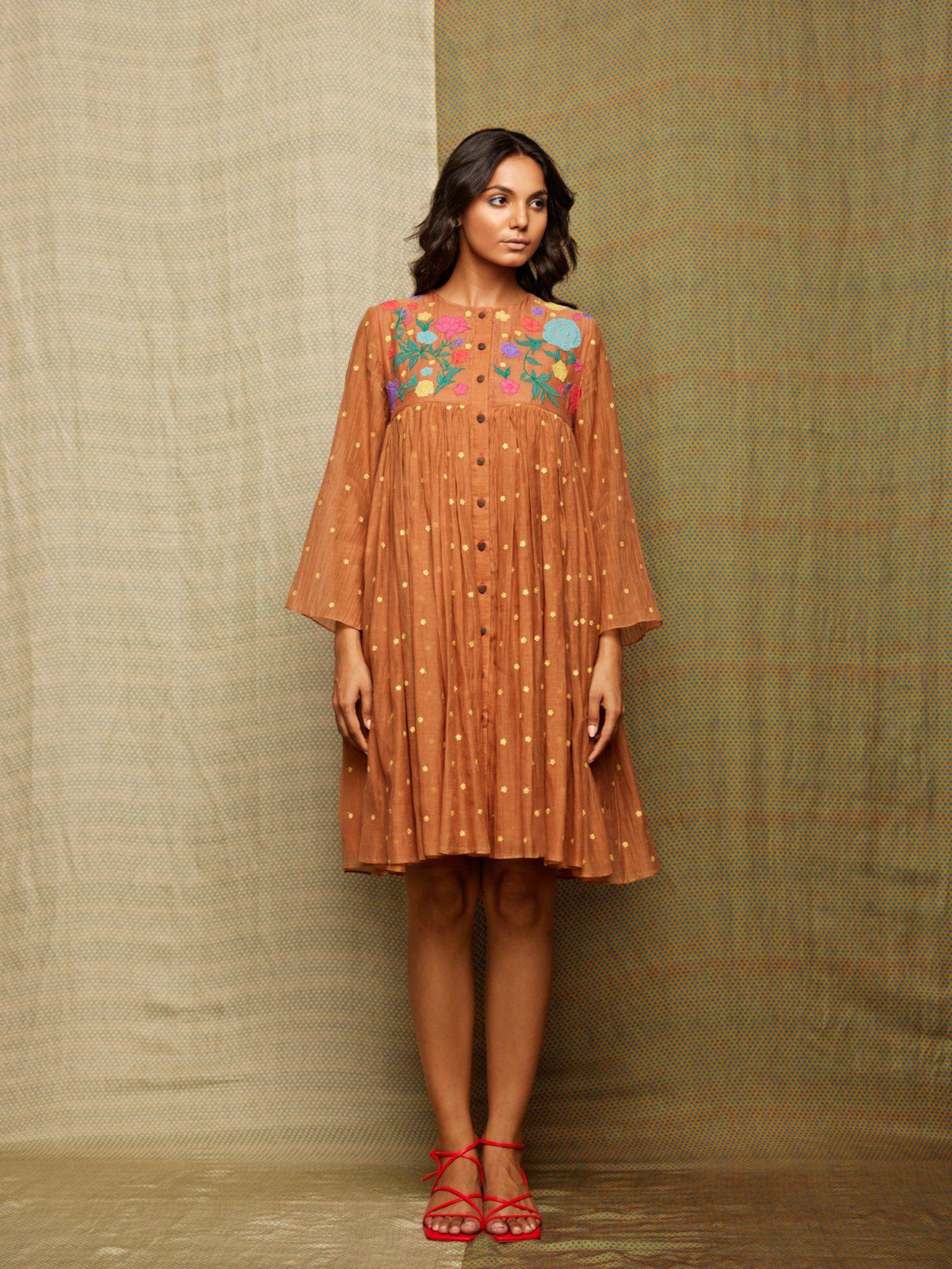 rose brown applique embroidered dress