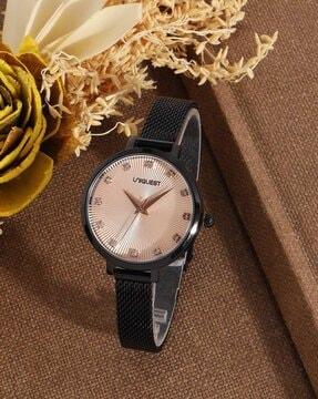 rose dial analogue fashion watch with mesh strap for women