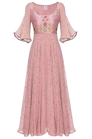 rose dust embroidered anarkali set