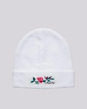 rose embroidered beanie