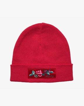 rose embroidered beanie