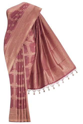 rose gold blended banarasi silk saree