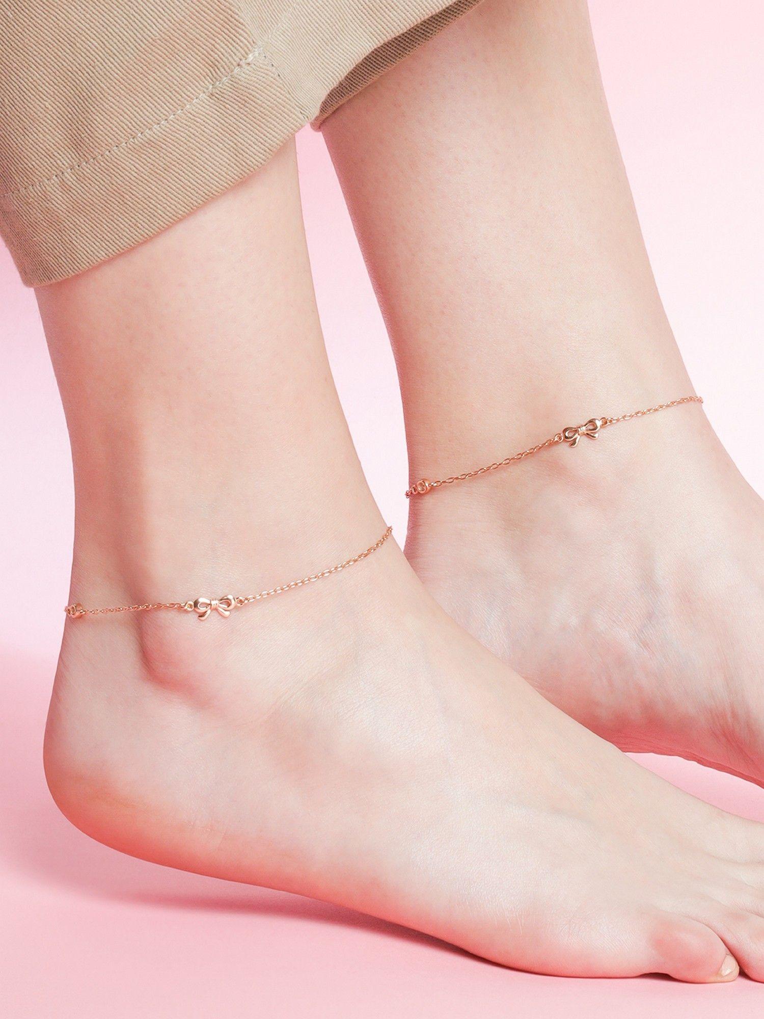 rose gold bow chained 925 sterling silver anklet pair